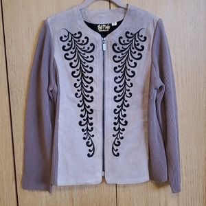 Bob Mackie leather jacket with knit sleeves,  sz S